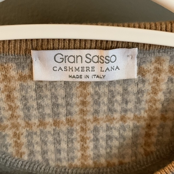 Gran Sasso Gray Crewneck cashmere blend  Sweater with Ribbed Trim elbow patches - Picture 2 of 5